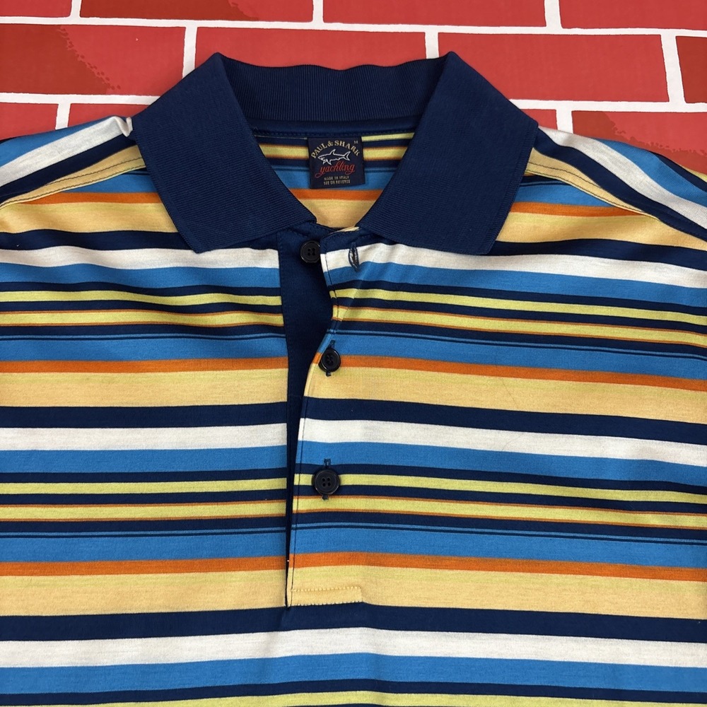 Paul And Shark Yachting Polo Shirt Mens M Multicolor Striped Short Sleeve Italy